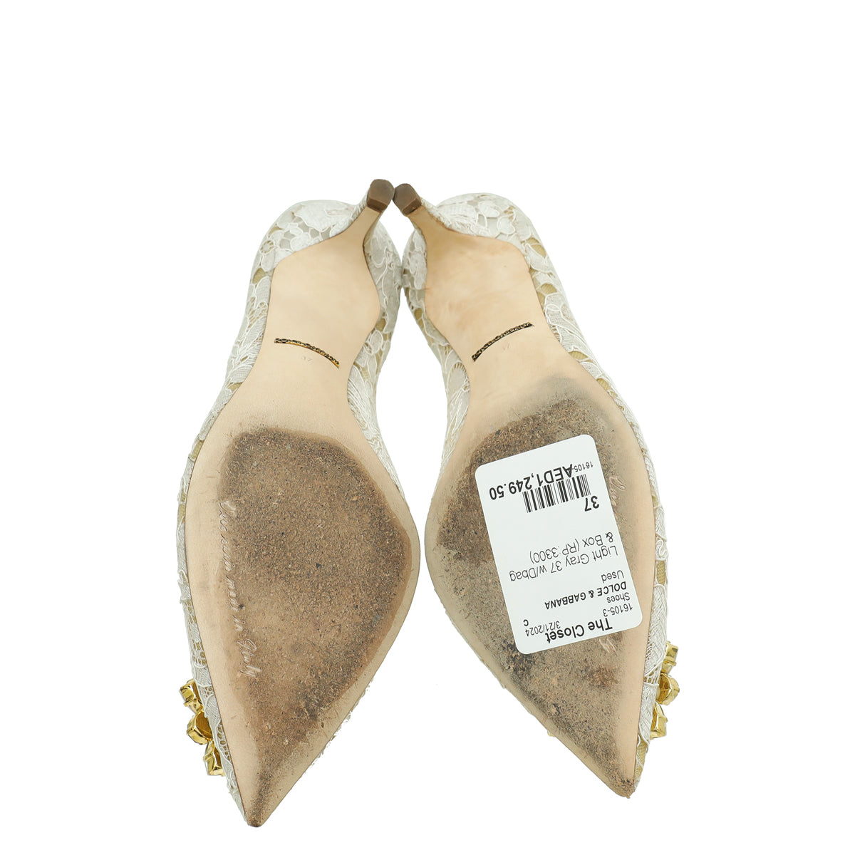 Dolce & Gabbana Light Grey Lace Bellucci Pump 37