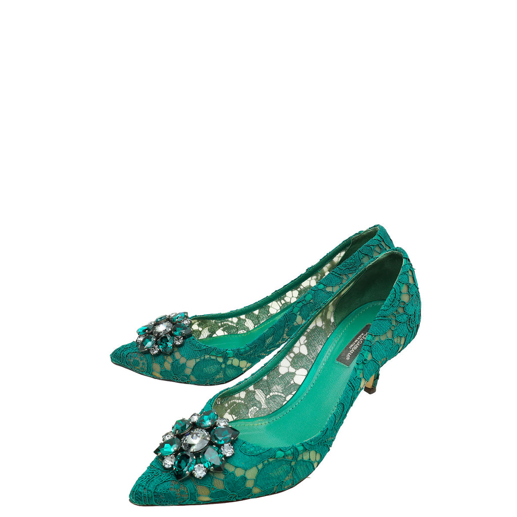 Dolce & Gabbana Green Lace Bellucci Pump 37