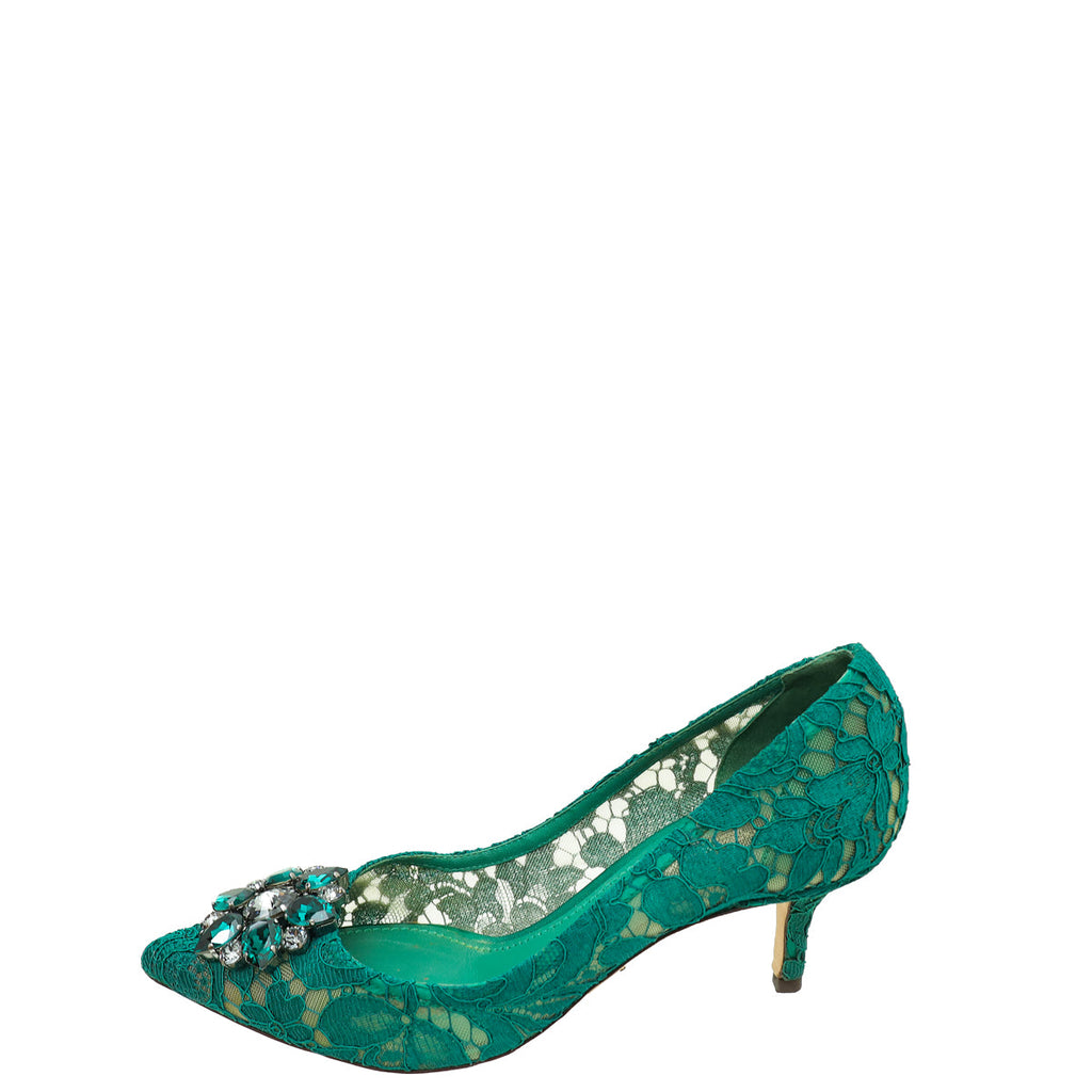 Dolce & Gabbana Green Lace Bellucci Pump 37