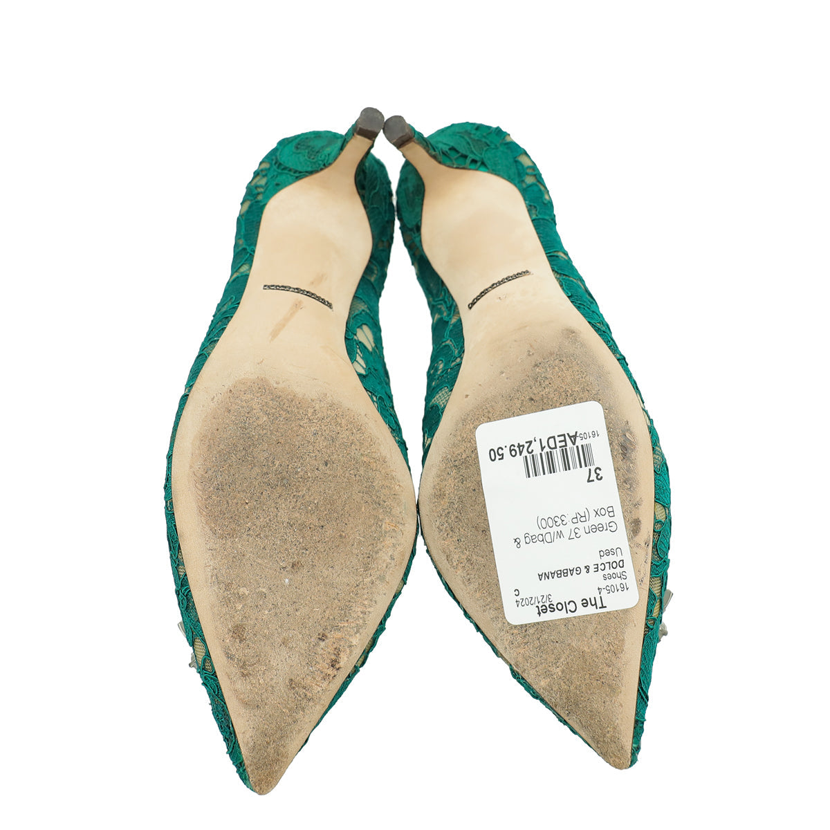Dolce & Gabbana Green Lace Bellucci Pump 37