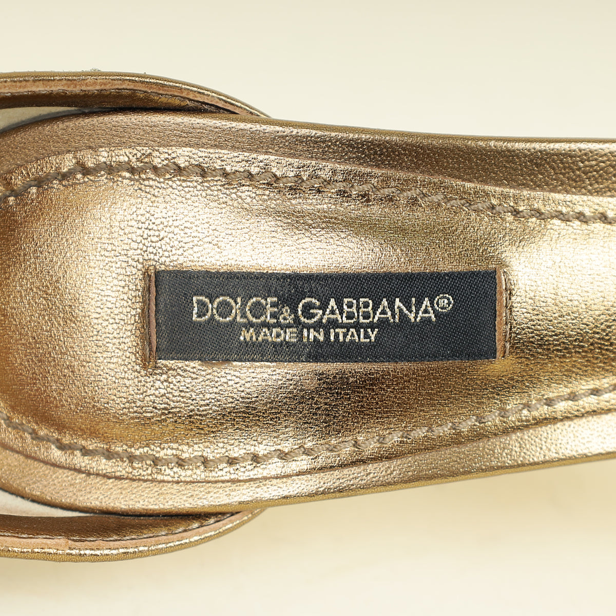 Dolce & Gabbana Metallic Bronze Keira DG Heel Metallic Fabric Ankle Strap Sandals 37