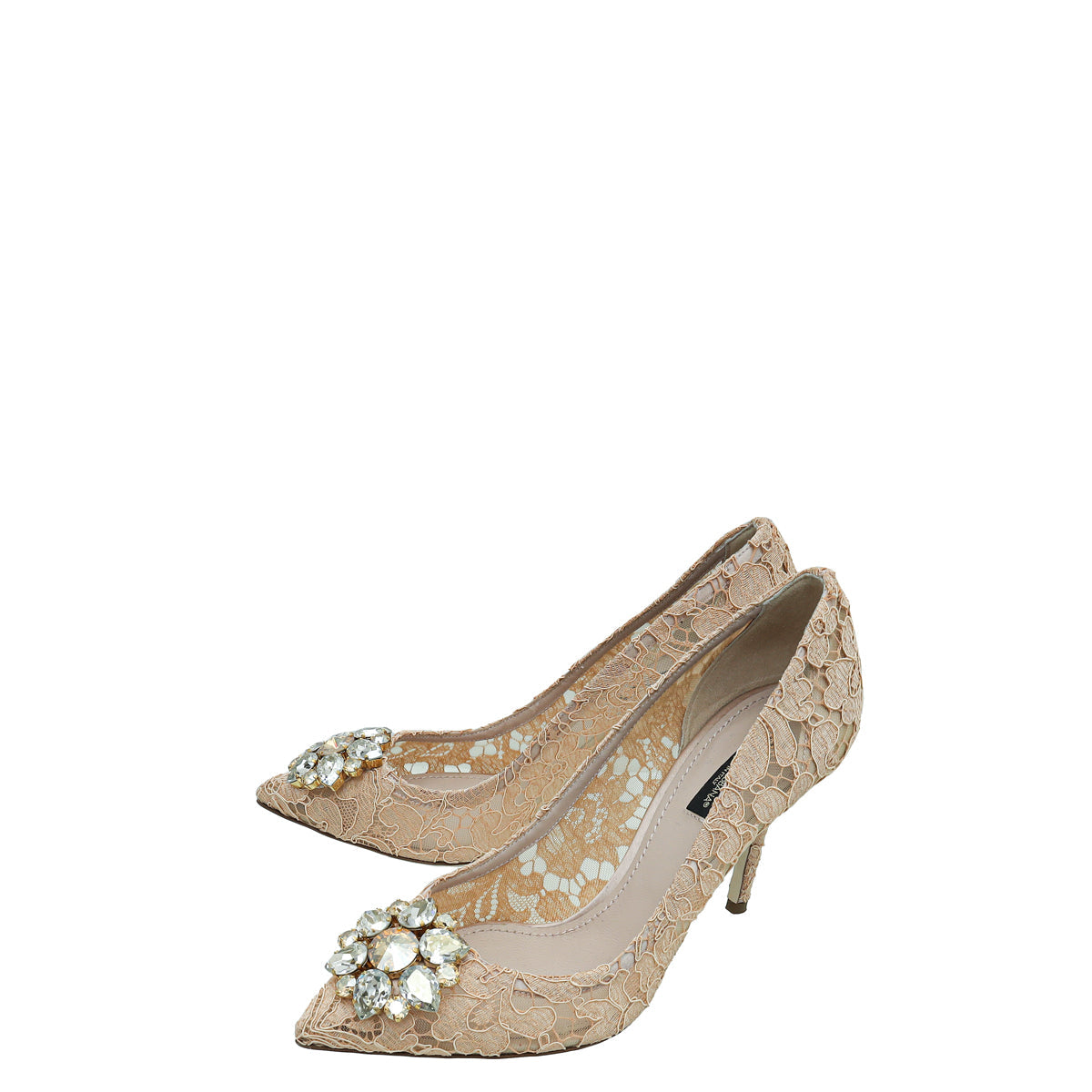 Dolce & Gabbana Peach Bellucci Lace Embellished Pump 38.5