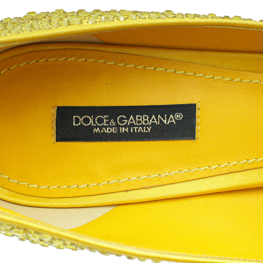 Dolce & Gabbana Yellow Crystal Embellished Pump 38