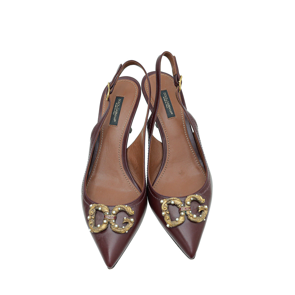 Dolce & Gabbana Burgundy DG Amore Slingback Pump 39