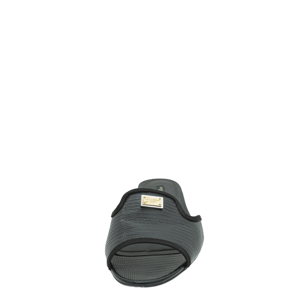 Dolce & Gabbana Black Lizard Embossed Flat Sandals 39
