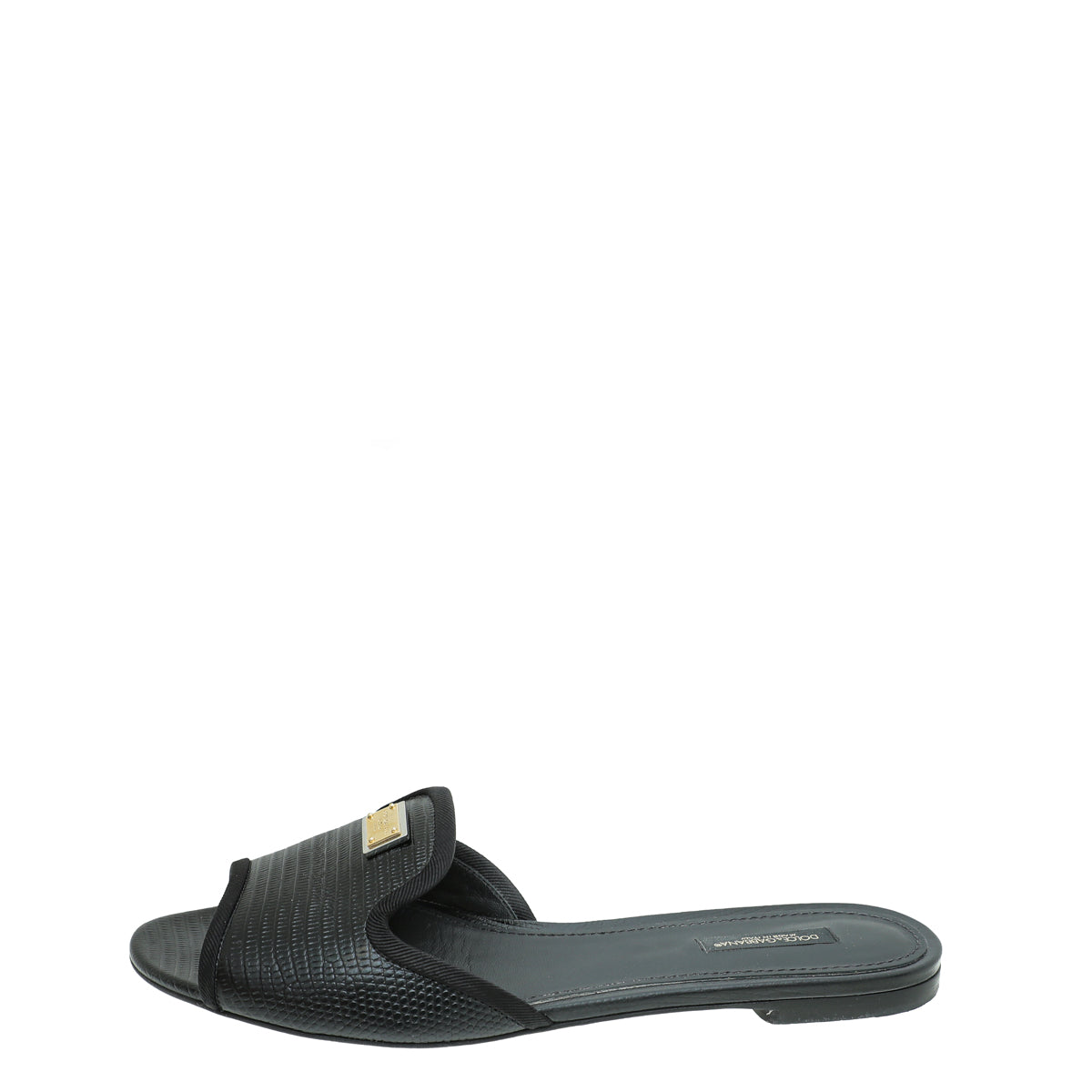 Dolce & Gabbana Black Lizard Embossed Flat Sandals 39