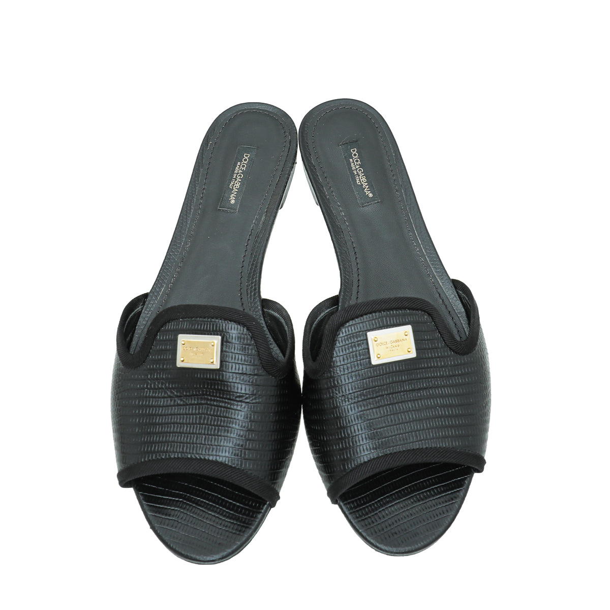 Dolce & Gabbana Black Lizard Embossed Flat Sandals 39