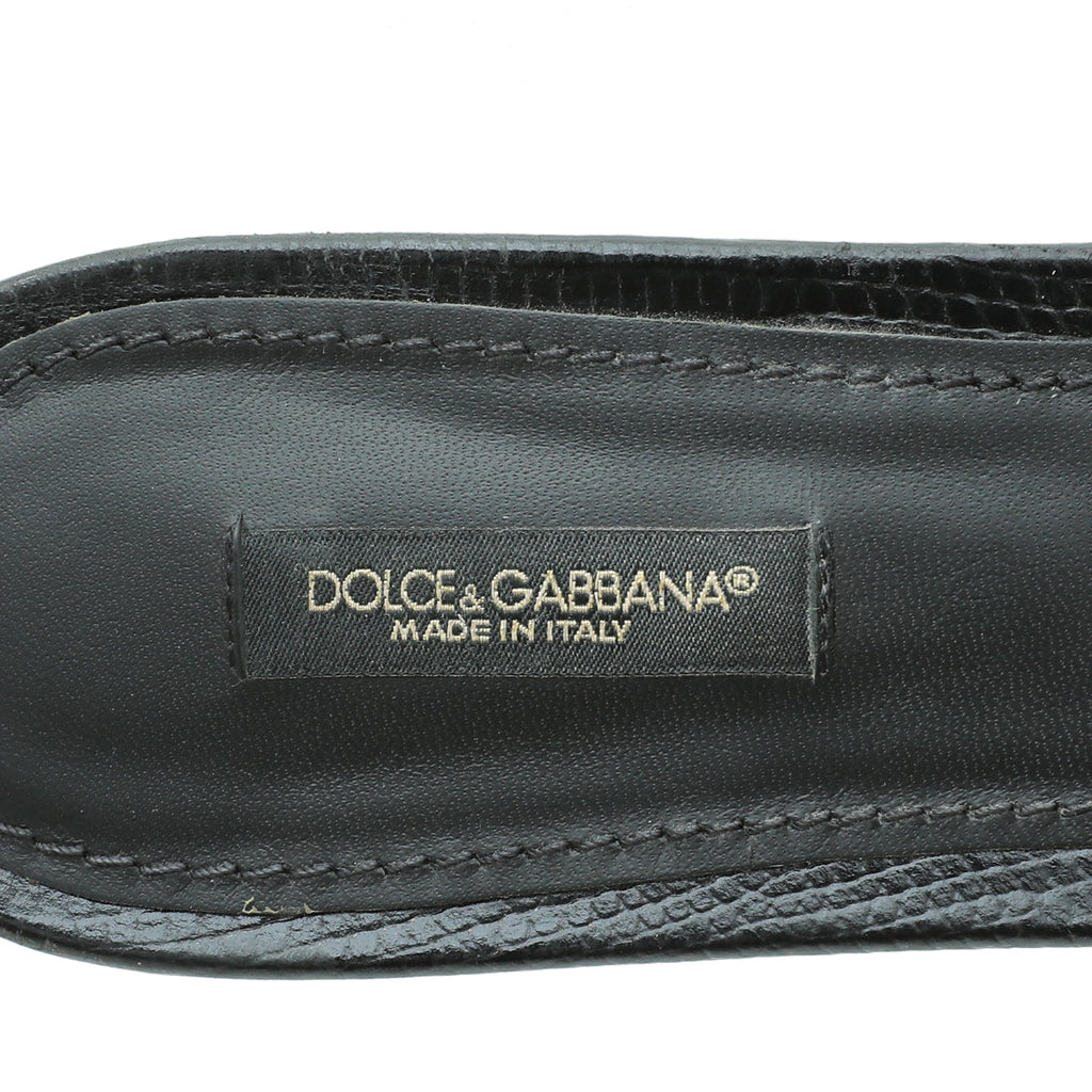 Dolce & Gabbana Black Lizard Embossed Flat Sandals 39