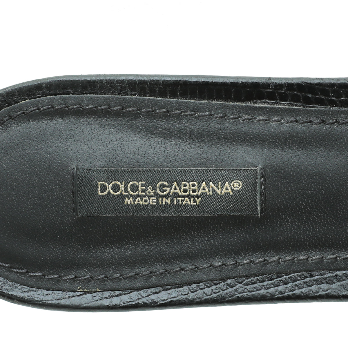 Dolce & Gabbana Black Lizard Embossed Flat Sandals 39