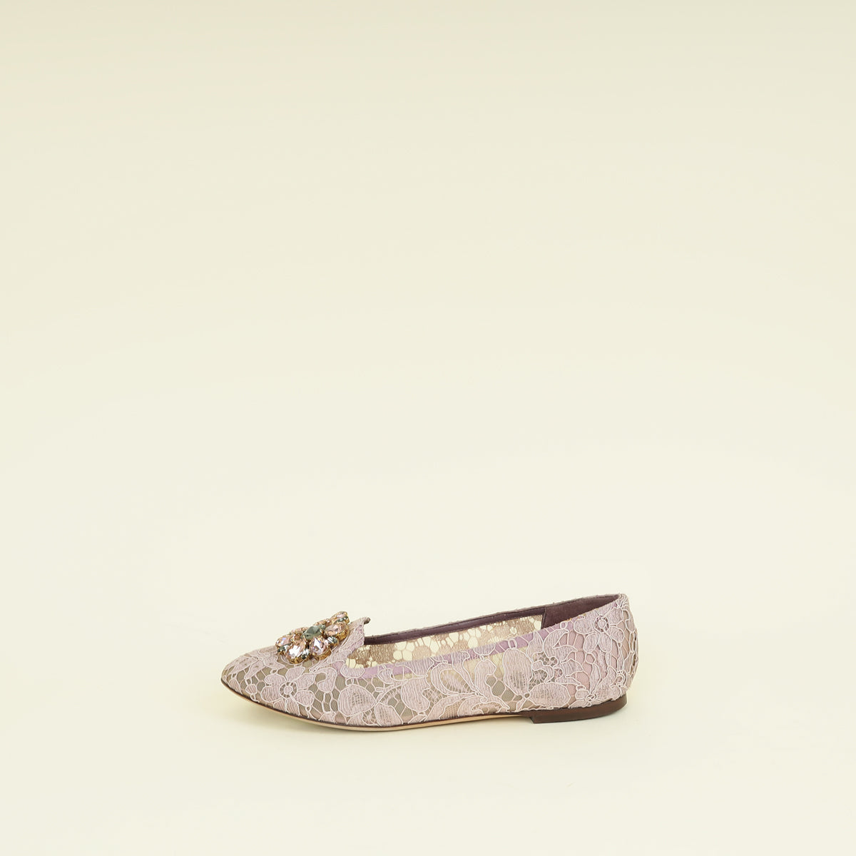Dolce & Gabbana Lilac Bellucci Crystal Embellished Lace Flat Ballerina 40.5