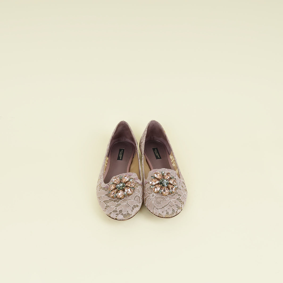 Dolce & Gabbana Lilac Bellucci Crystal Embellished Lace Flat Ballerina 40.5