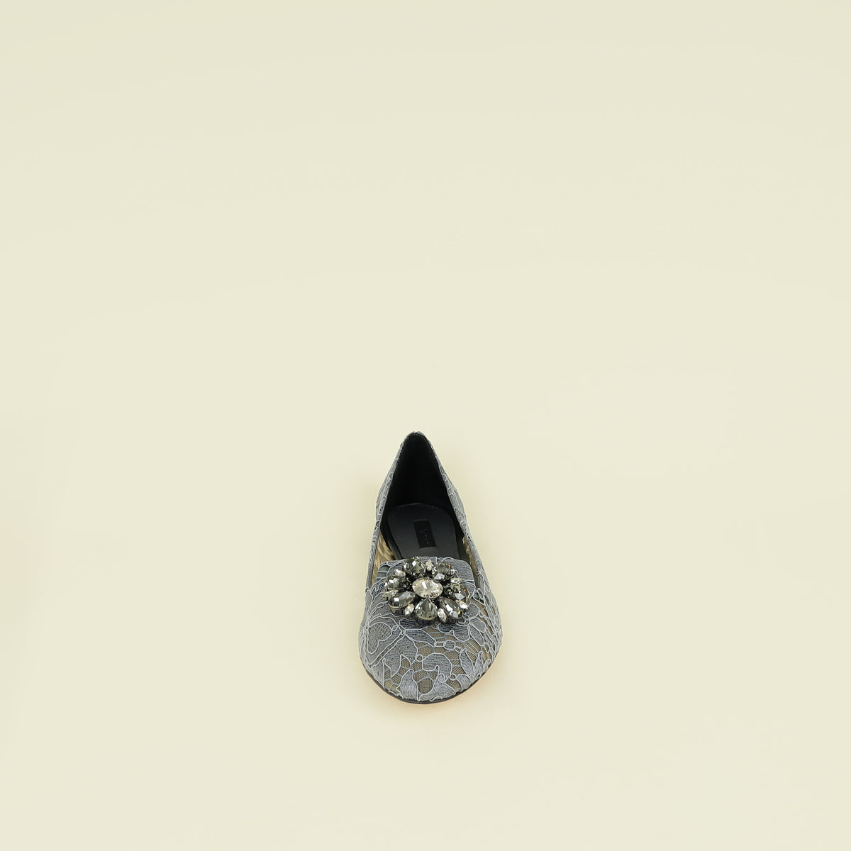 Dolce & Gabbana Grey Bellucci Crystal Embellished Lace Flat Ballerina 40.5