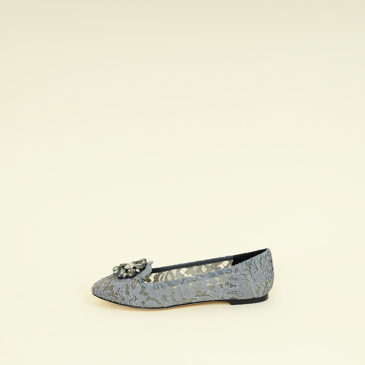 Dolce & Gabbana Grey Bellucci Crystal Embellished Lace Flat Ballerina 40.5