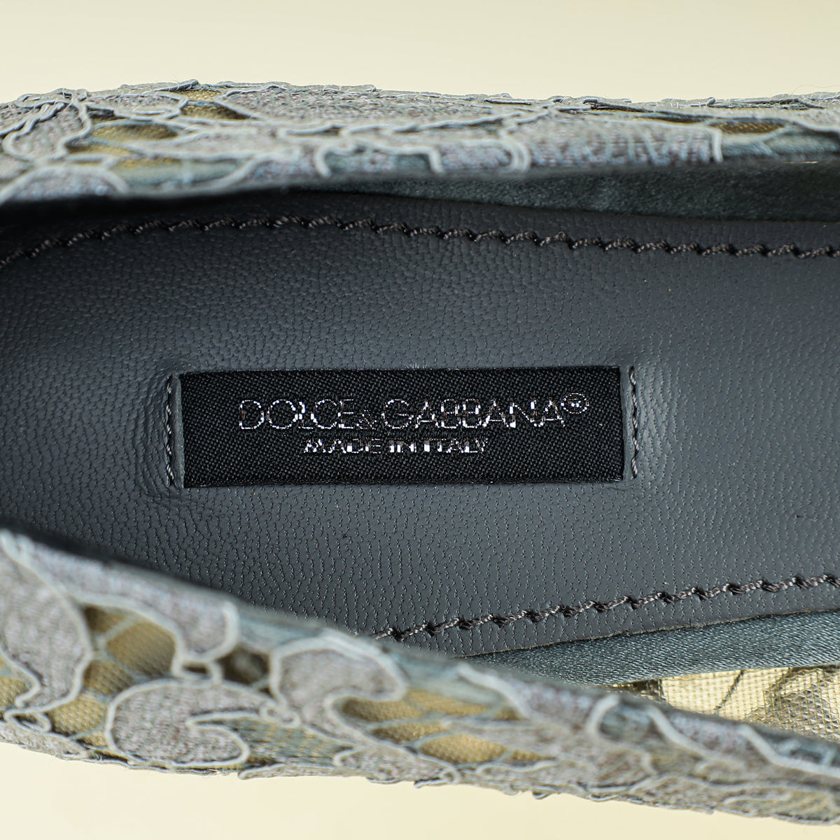 Dolce & Gabbana Grey Bellucci Crystal Embellished Lace Flat Ballerina 40.5