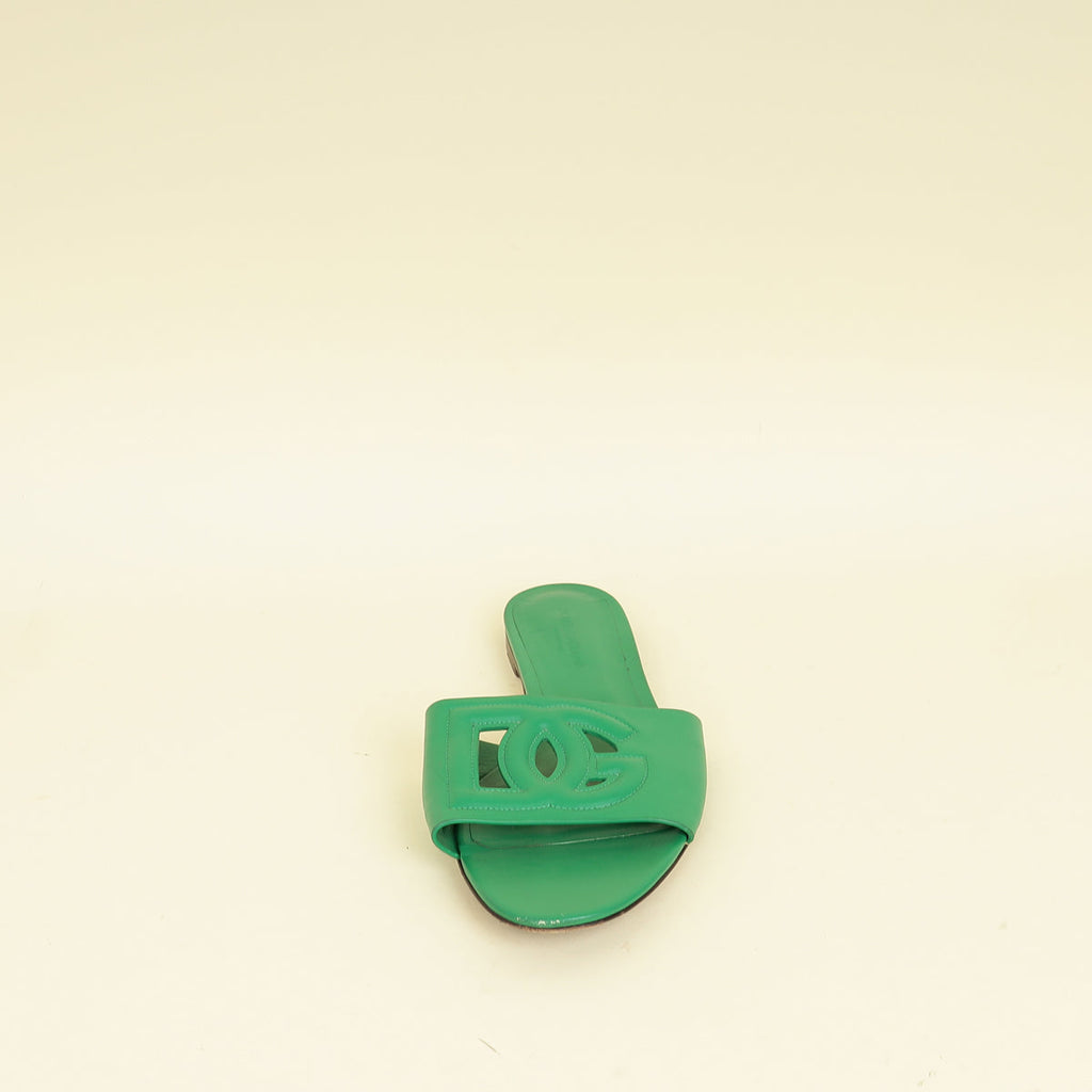 Dolce & Gabbana Green DG Logo Cutout Flat Sandals 40