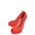Dolce & Gabbana Red Lace Platform Peep Tote Pumps 41