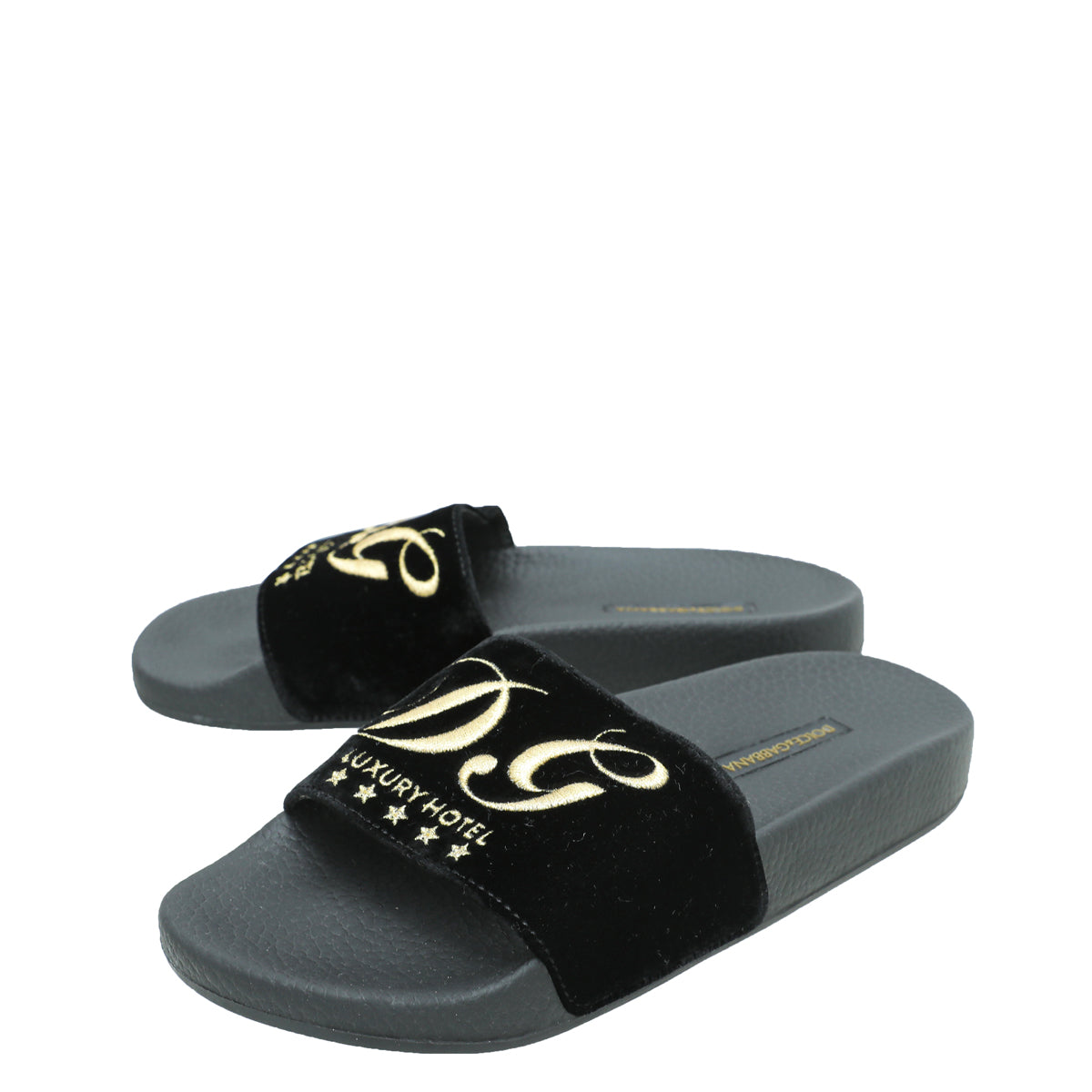 Dolce & Gabbana Black Velvet Luxury Hotel Slide Sandals 36