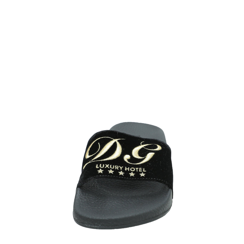 Dolce & Gabbana Black Velvet Luxury Hotel Slide Sandals 36
