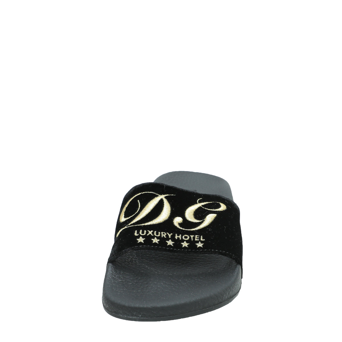 Dolce & Gabbana Black Velvet Luxury Hotel Slide Sandals 36