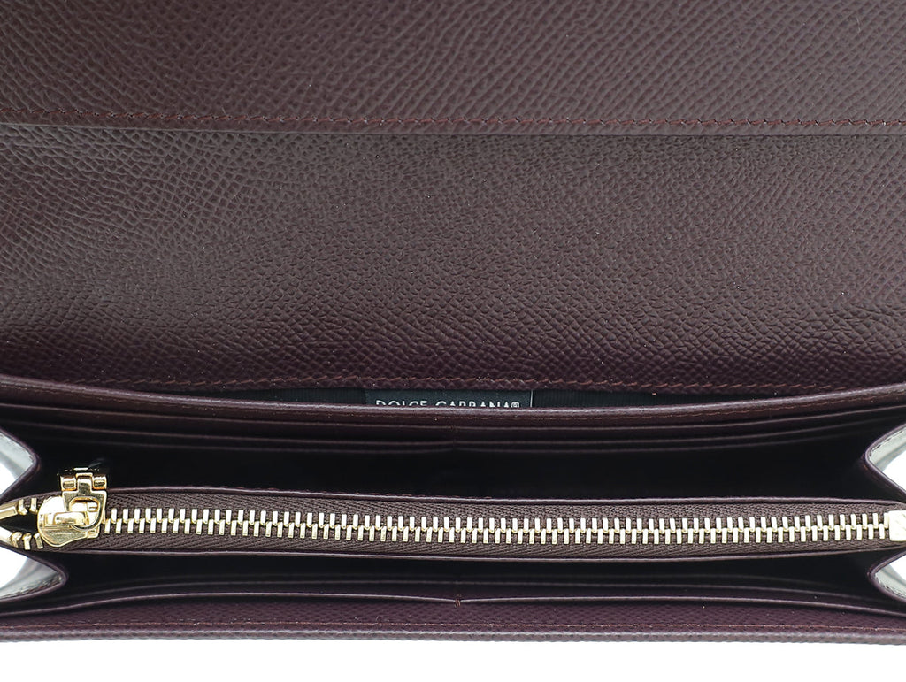 Dolce & Gabbana Burgundy DG Crystal Flap Continental Wallet