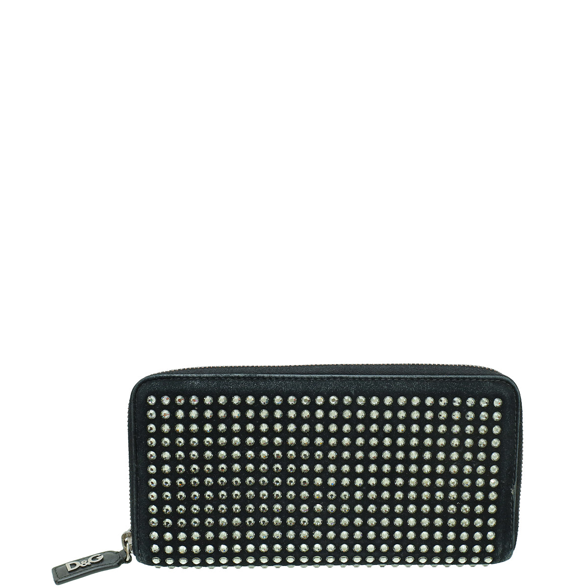 Dolce & Gabbana Black Suede Crystal Studded Zipped Around Long Wallet