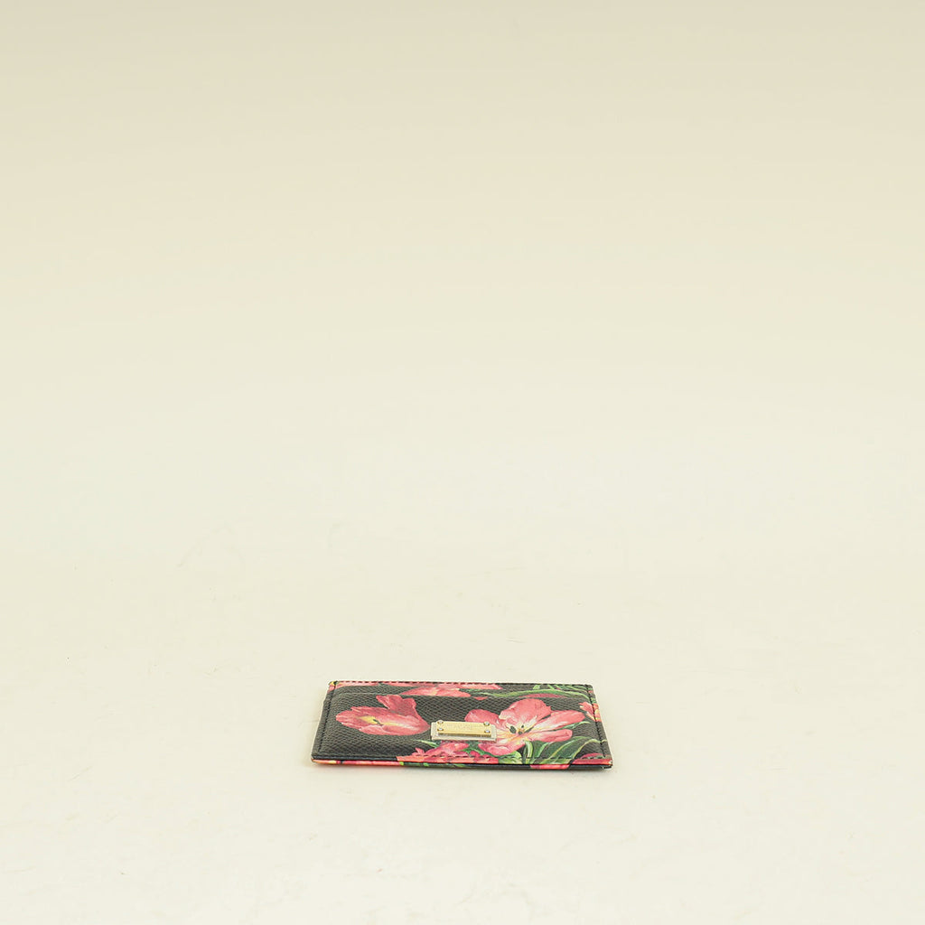 Dolce & Gabbana Black Multicolor Floral Print Card Holder