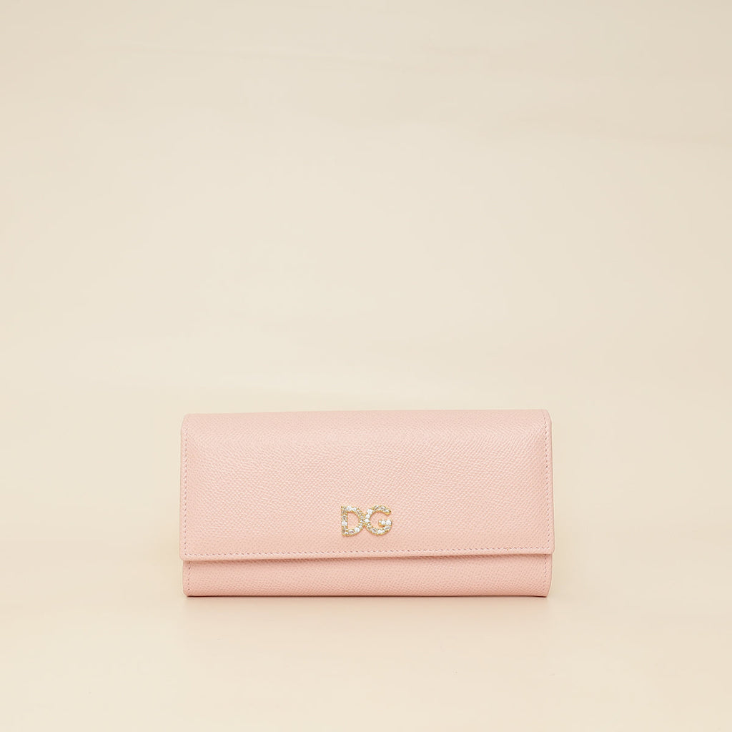 Dolce & Gabbana Pink DG Crystal Dauphine Flap Continental Wallet