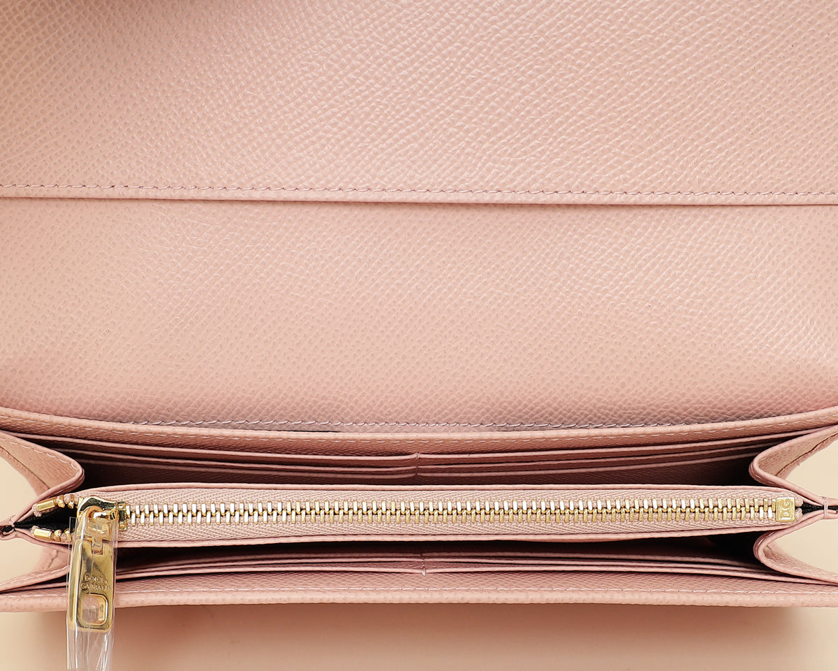 Dolce & Gabbana Pink DG Crystal Dauphine Flap Continental Wallet