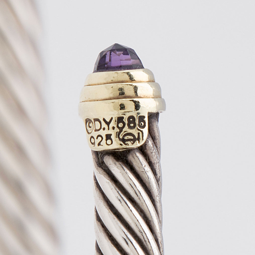 David Yurman Sterling Silver 14k Gold Amethyst Cable Classics 5mm Cuff
