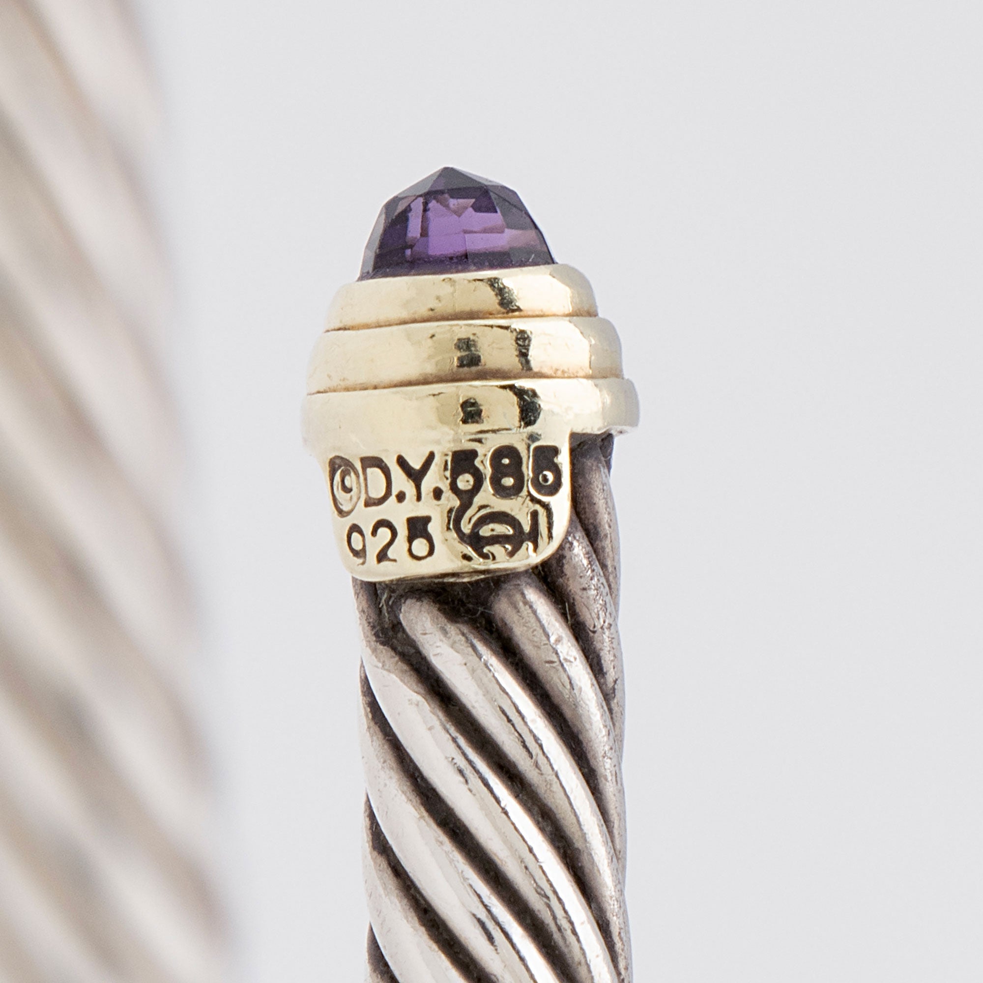 David Yurman Sterling Silver 14k Gold Amethyst Cable Classics 5mm Cuff