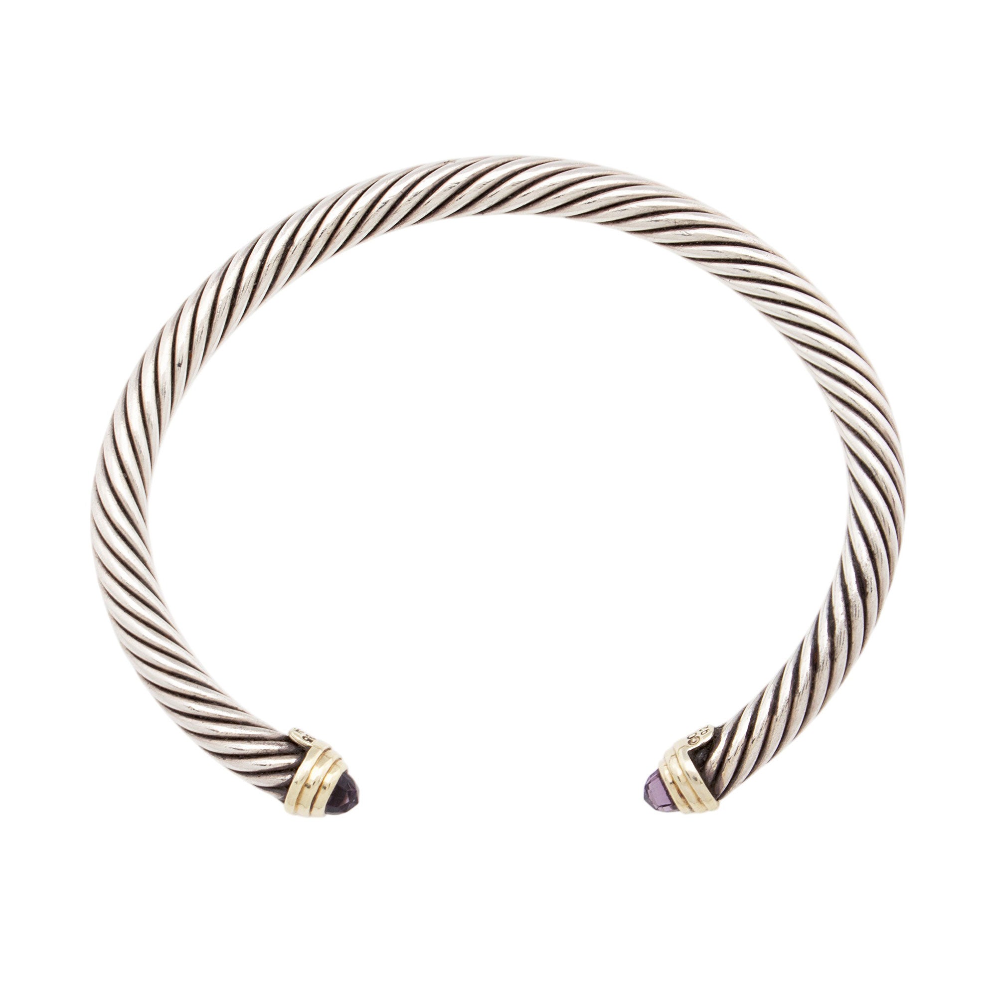 David Yurman Sterling Silver 14k Gold Amethyst Cable Classics 5mm Cuff