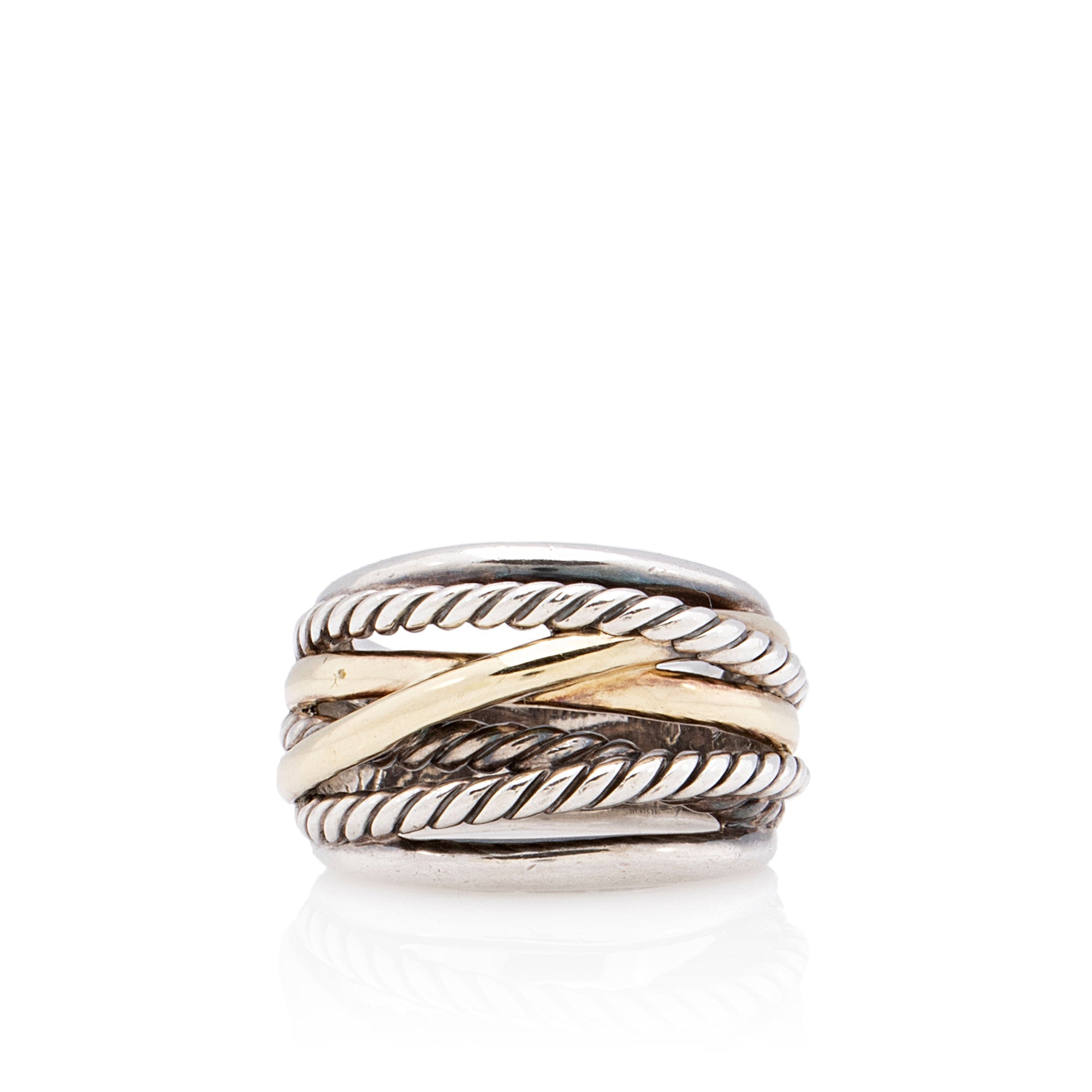 David Yurman Sterling Silver 14k Gold Crossover Wide Ring - Size 9 1/2