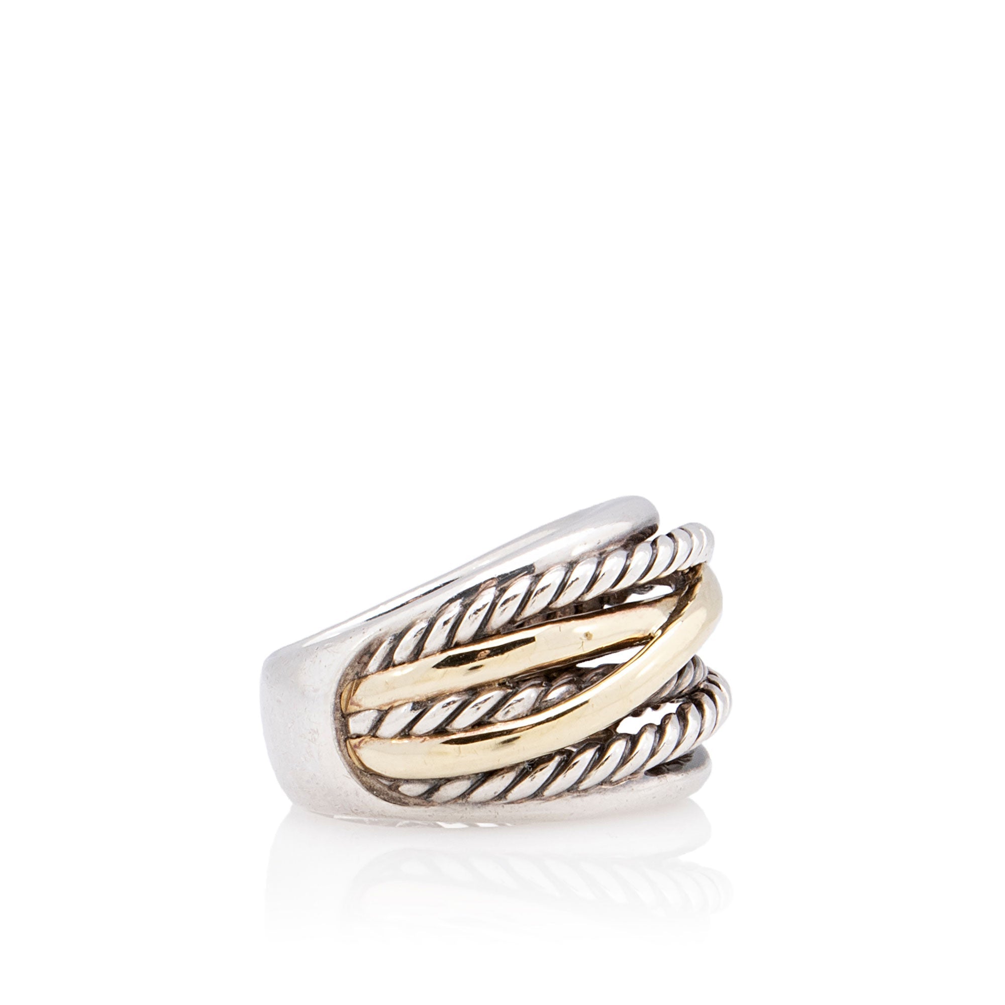 David Yurman Sterling Silver 14k Gold Crossover Wide Ring - Size 9 1/2