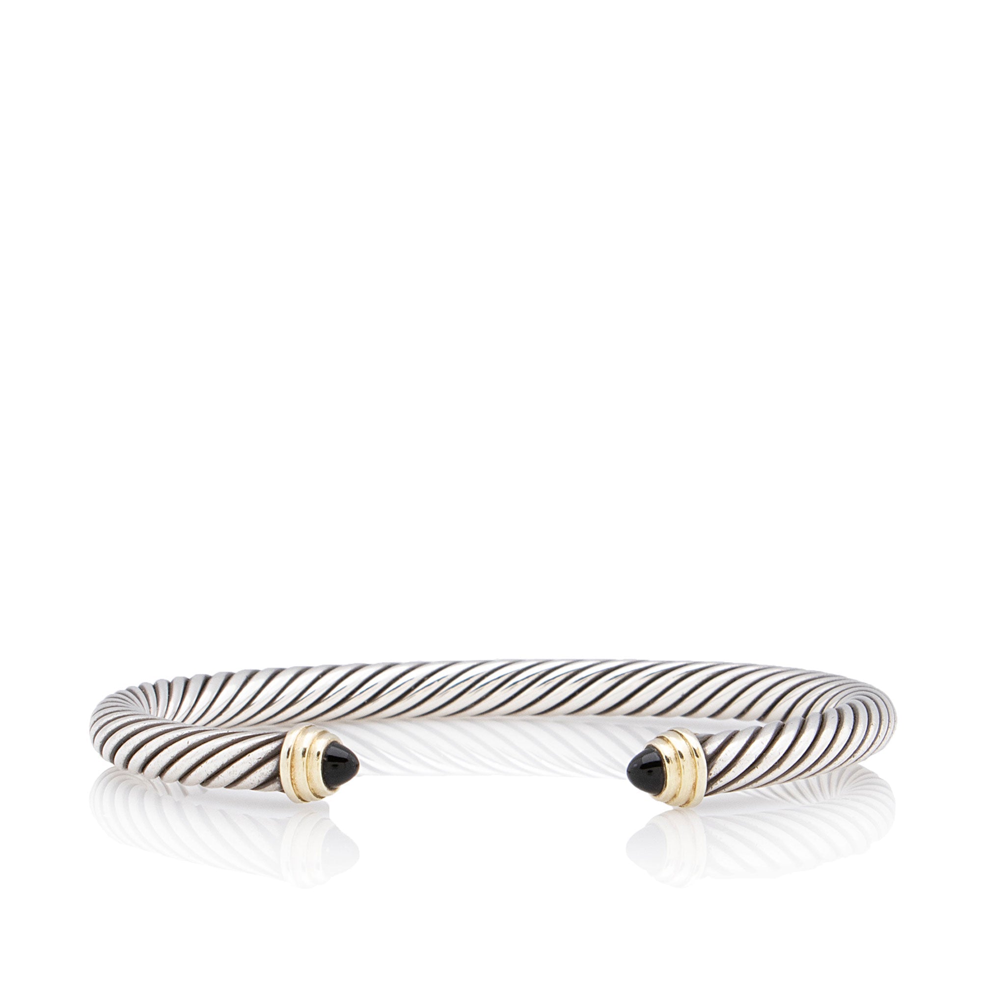 David Yurman Sterling Silver 14k Gold Onyx Cable Classics 5mm Cuff