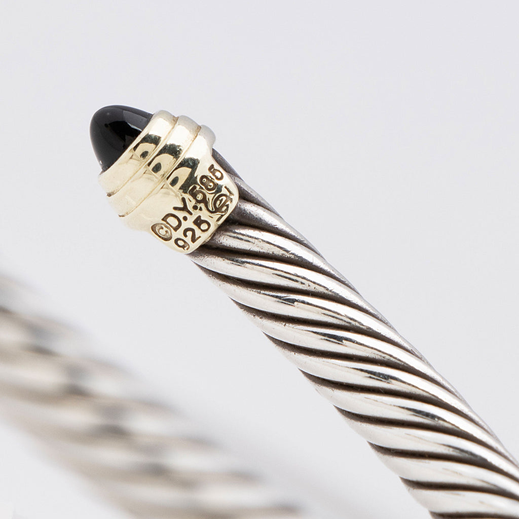 David Yurman Sterling Silver 14k Gold Onyx Cable Classics 5mm Cuff