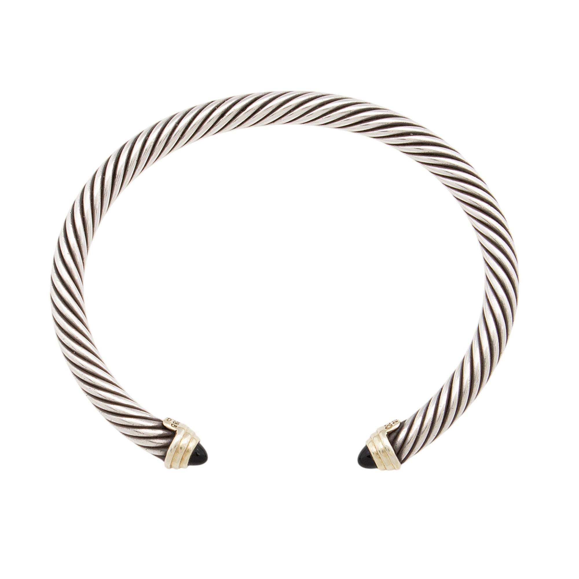 David Yurman Sterling Silver 14k Gold Onyx Cable Classics 5mm Cuff