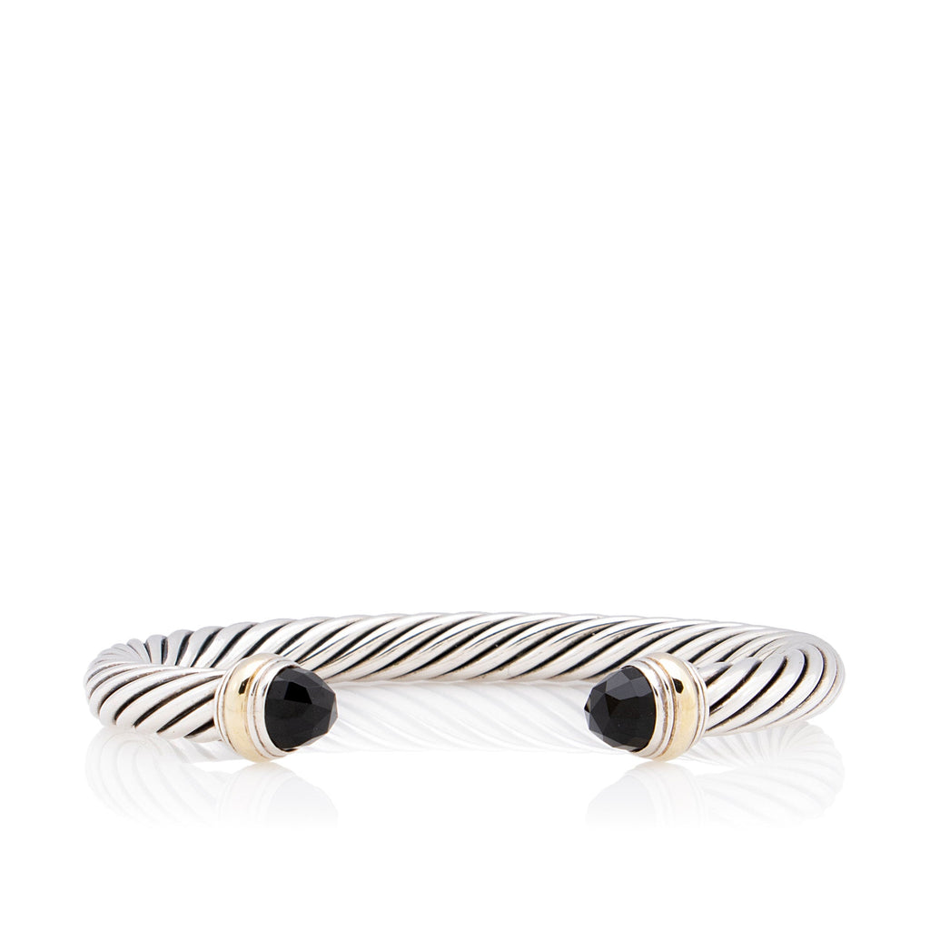 David Yurman Sterling Silver 14k Gold Onyx Cable Classics 7mm Cuff