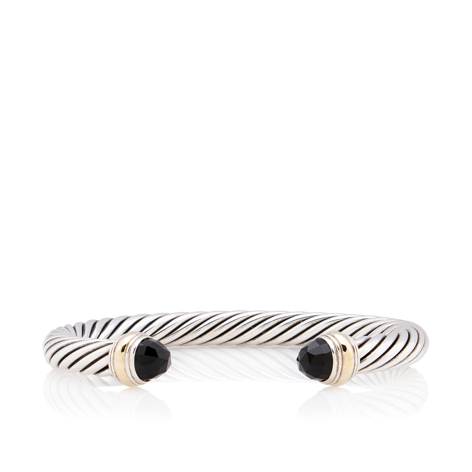 David Yurman Sterling Silver 14k Gold Onyx Cable Classics 7mm Cuff