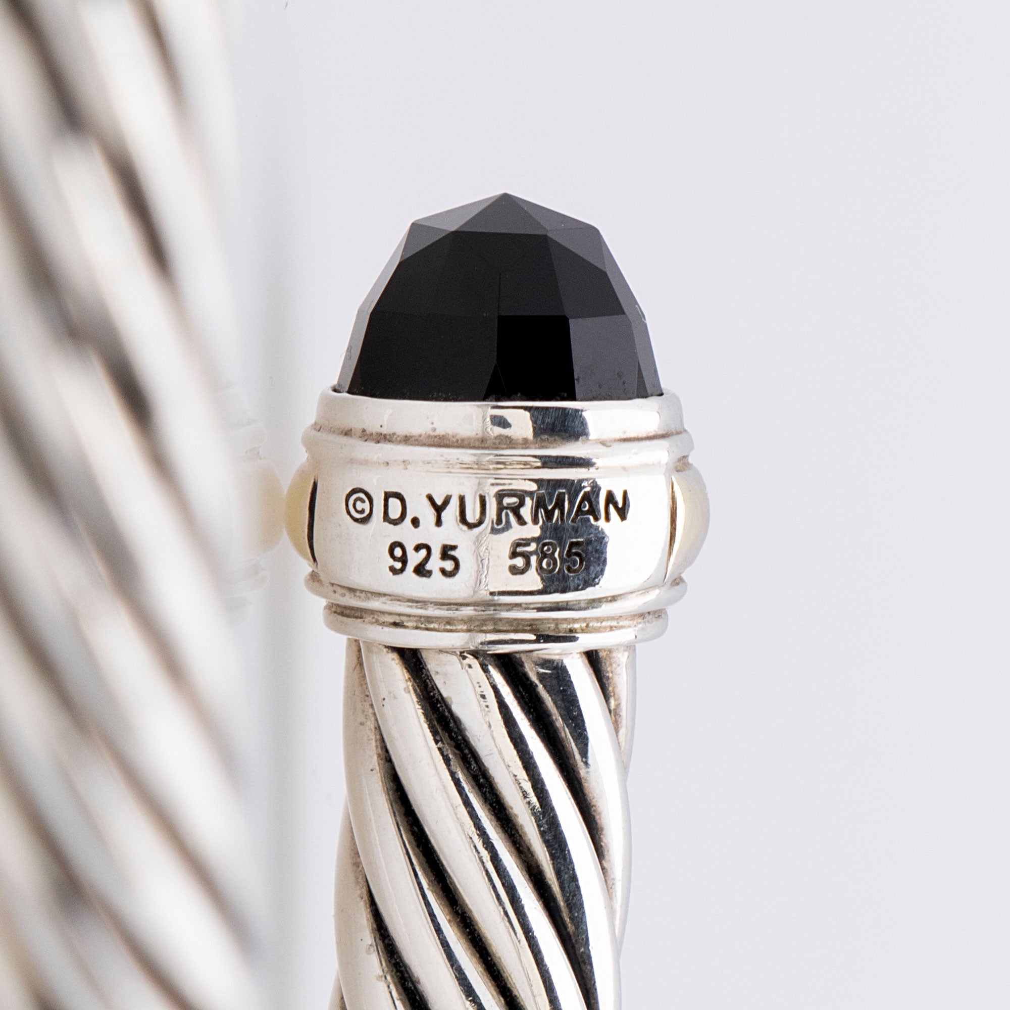 David Yurman Sterling Silver 14k Gold Onyx Cable Classics 7mm Cuff
