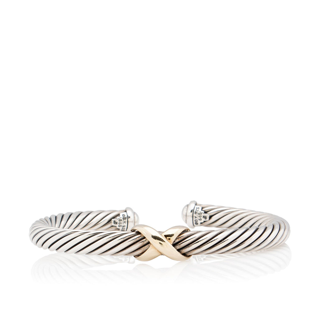 David Yurman Sterling Silver 14k Gold X Classic Cable 7mm Cuff