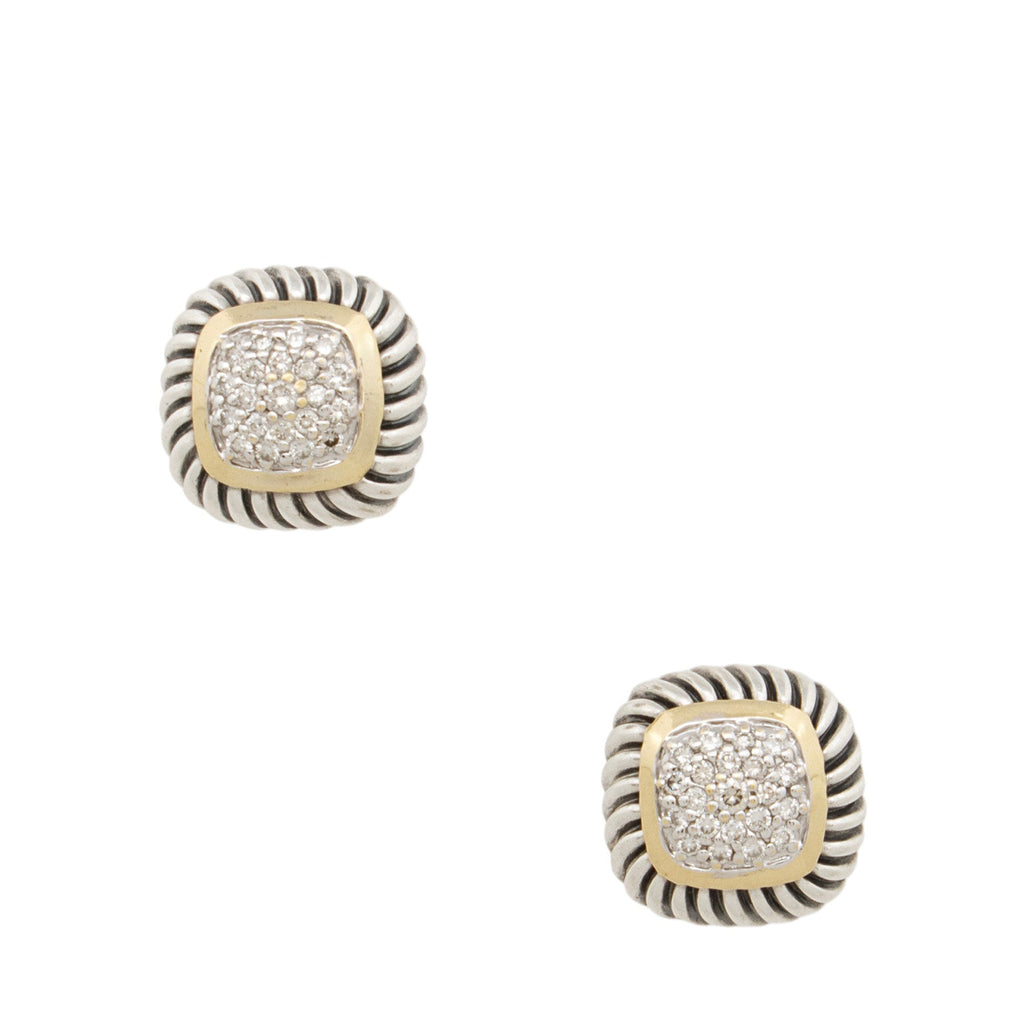 David Yurman Sterling Silver 18k Gold Diamond Pave 7mm Albion Earrings