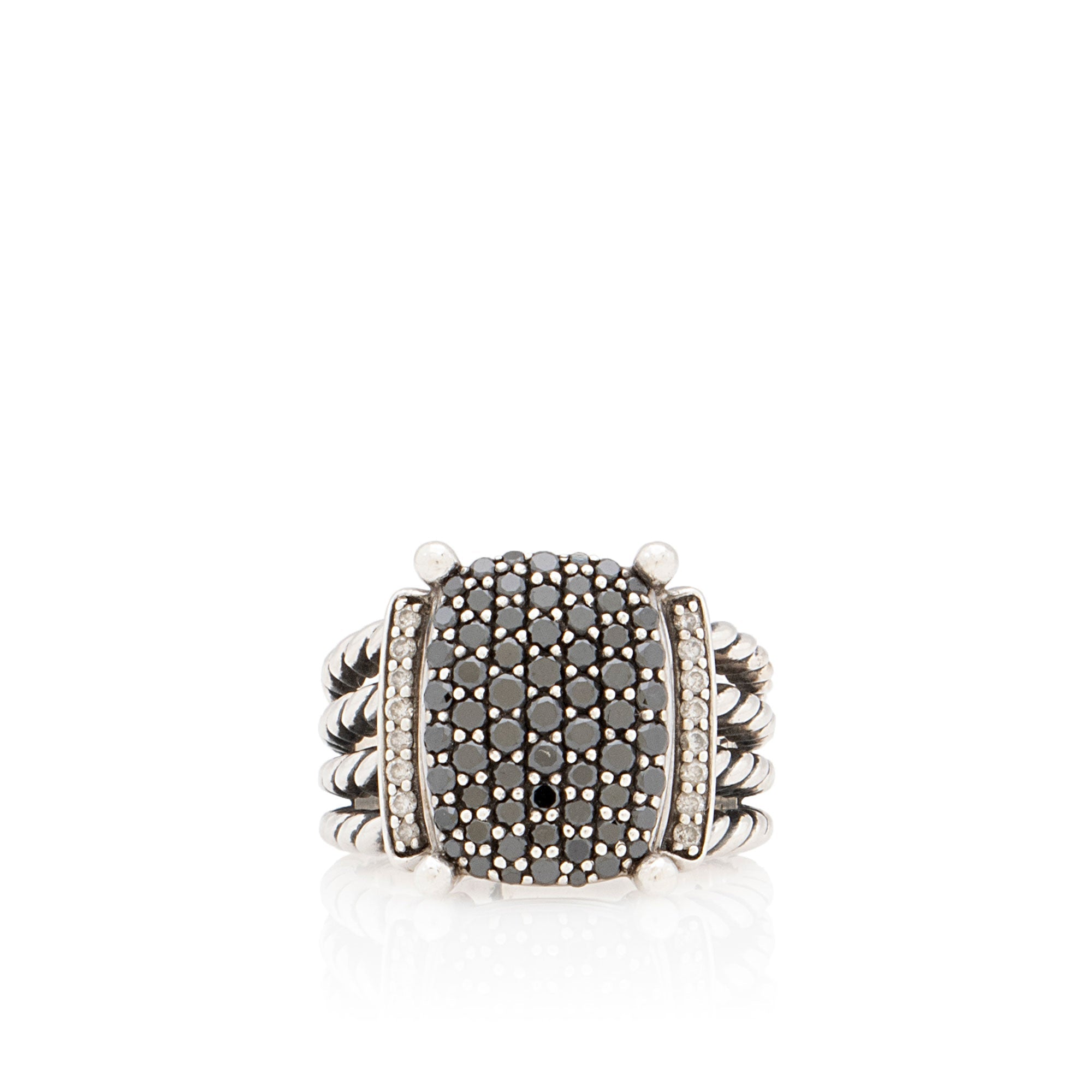 David Yurman Sterling Silver Black Diamond Wheaton Ring - Size 7 1/2
