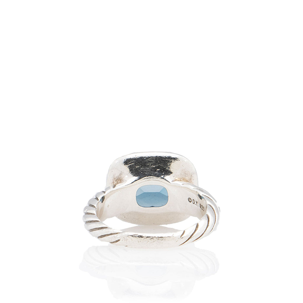 David Yurman Sterling Silver Diamond Blue Topaz Noblesse Ring - Size 5