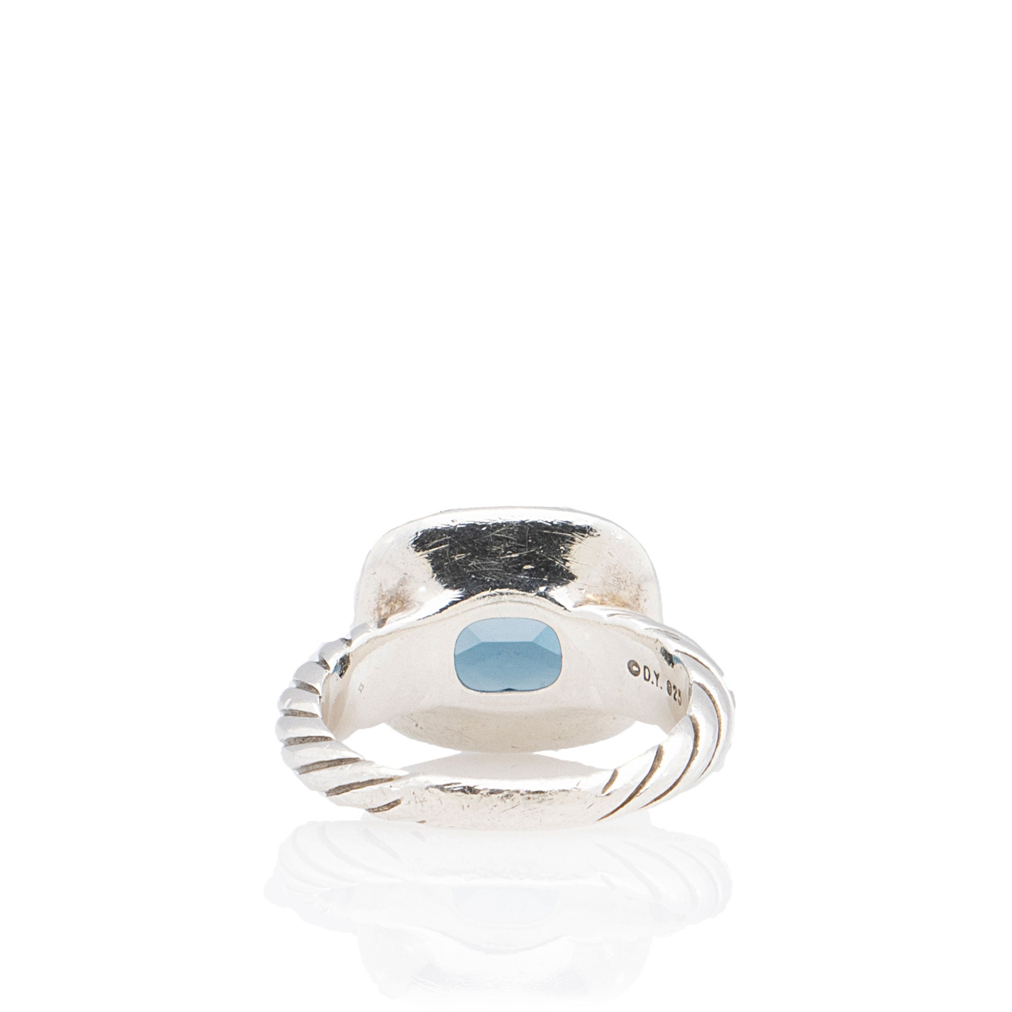 David Yurman Sterling Silver Diamond Blue Topaz Noblesse Ring - Size 5