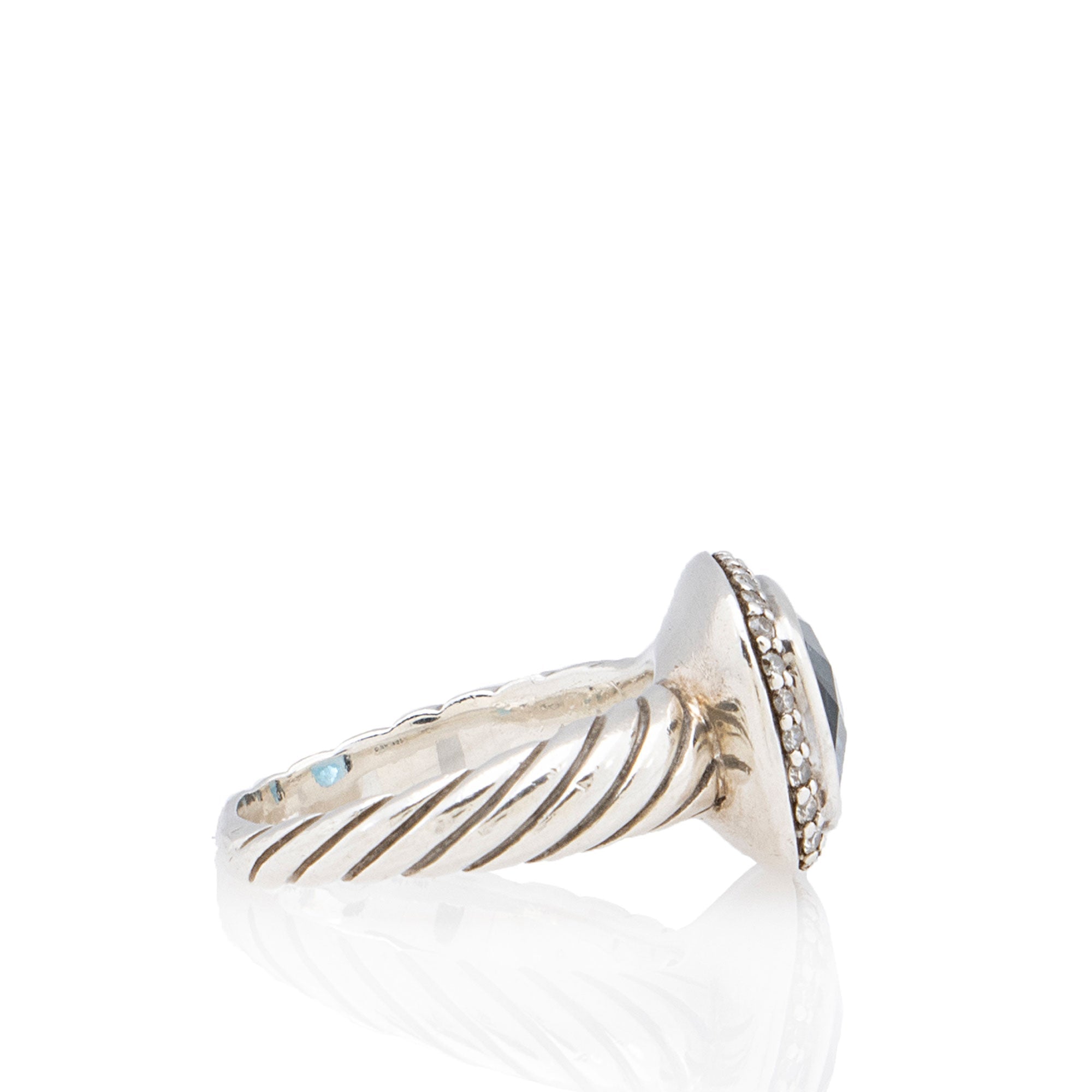 David Yurman Sterling Silver Diamond Blue Topaz Noblesse Ring - Size 5