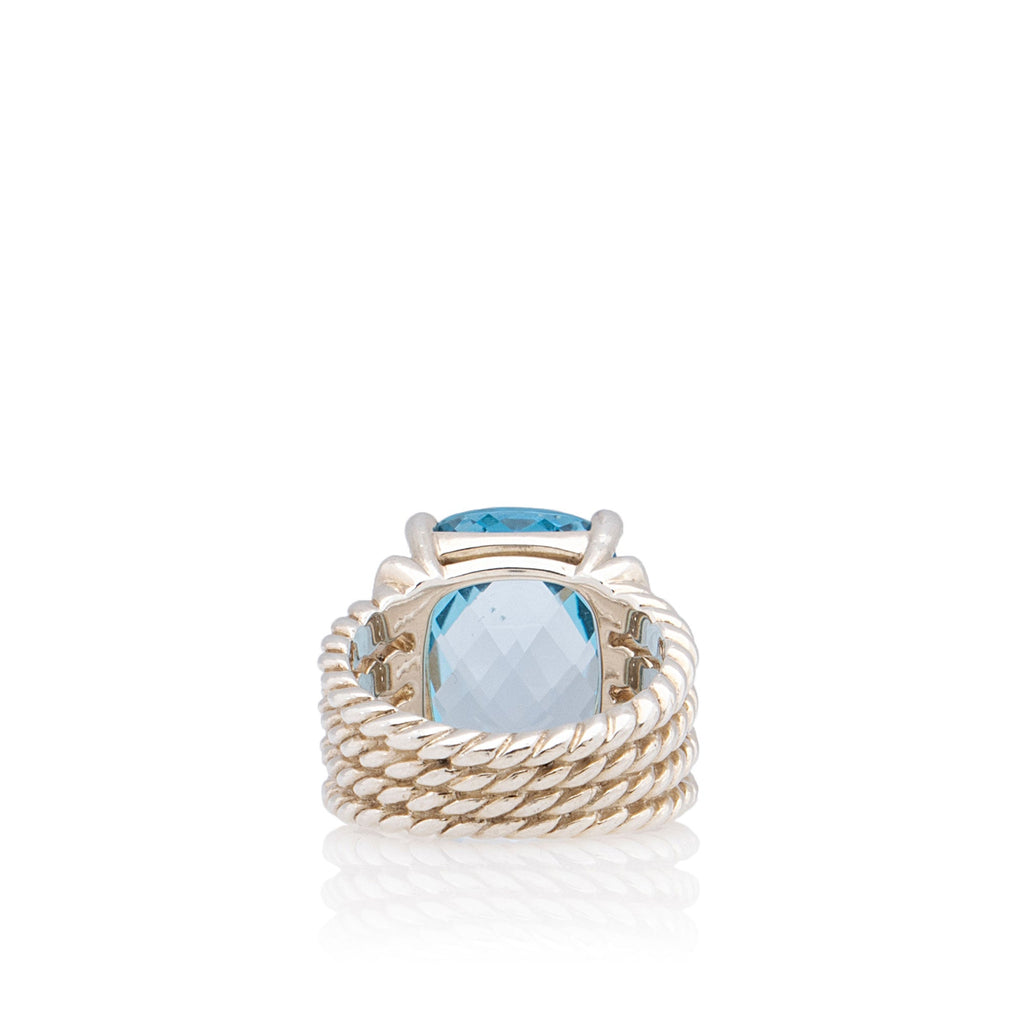 David Yurman Sterling Silver Diamond Blue Topaz 16mm Wheaton Ring - Size 6