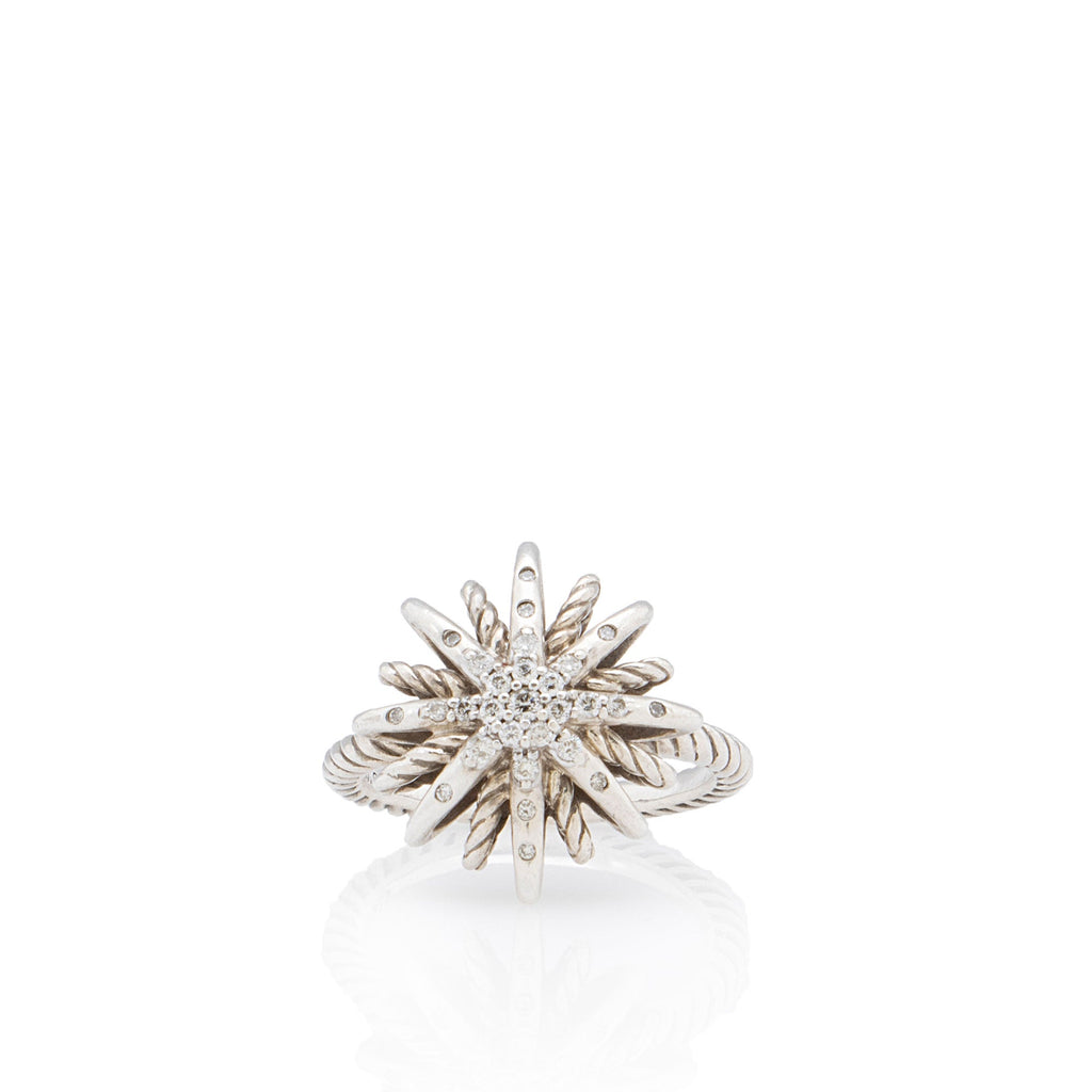 David Yurman Sterling Silver Diamond Starburst Ring - Size 6 1/4