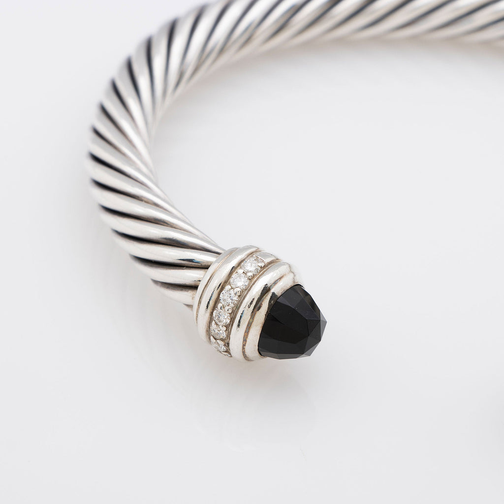 David Yurman Sterling Silver Onyx Diamond Cable Classics 7mm Cuff