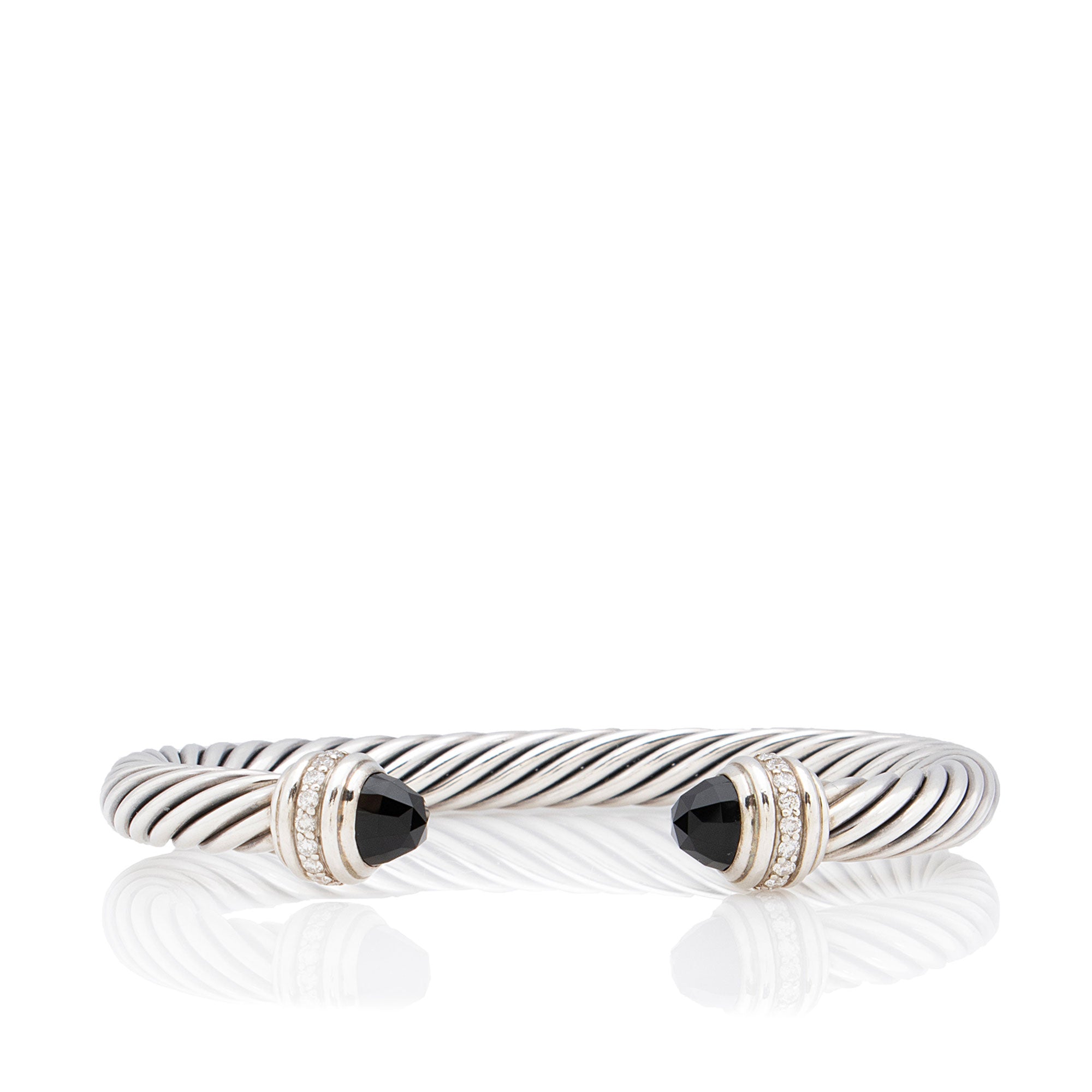 David Yurman Sterling Silver Onyx Diamond Cable Classics 7mm Cuff