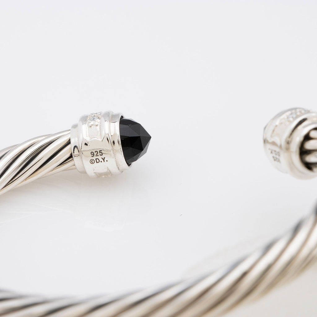 David Yurman Sterling Silver Onyx Diamond Cable Classics 7mm Cuff